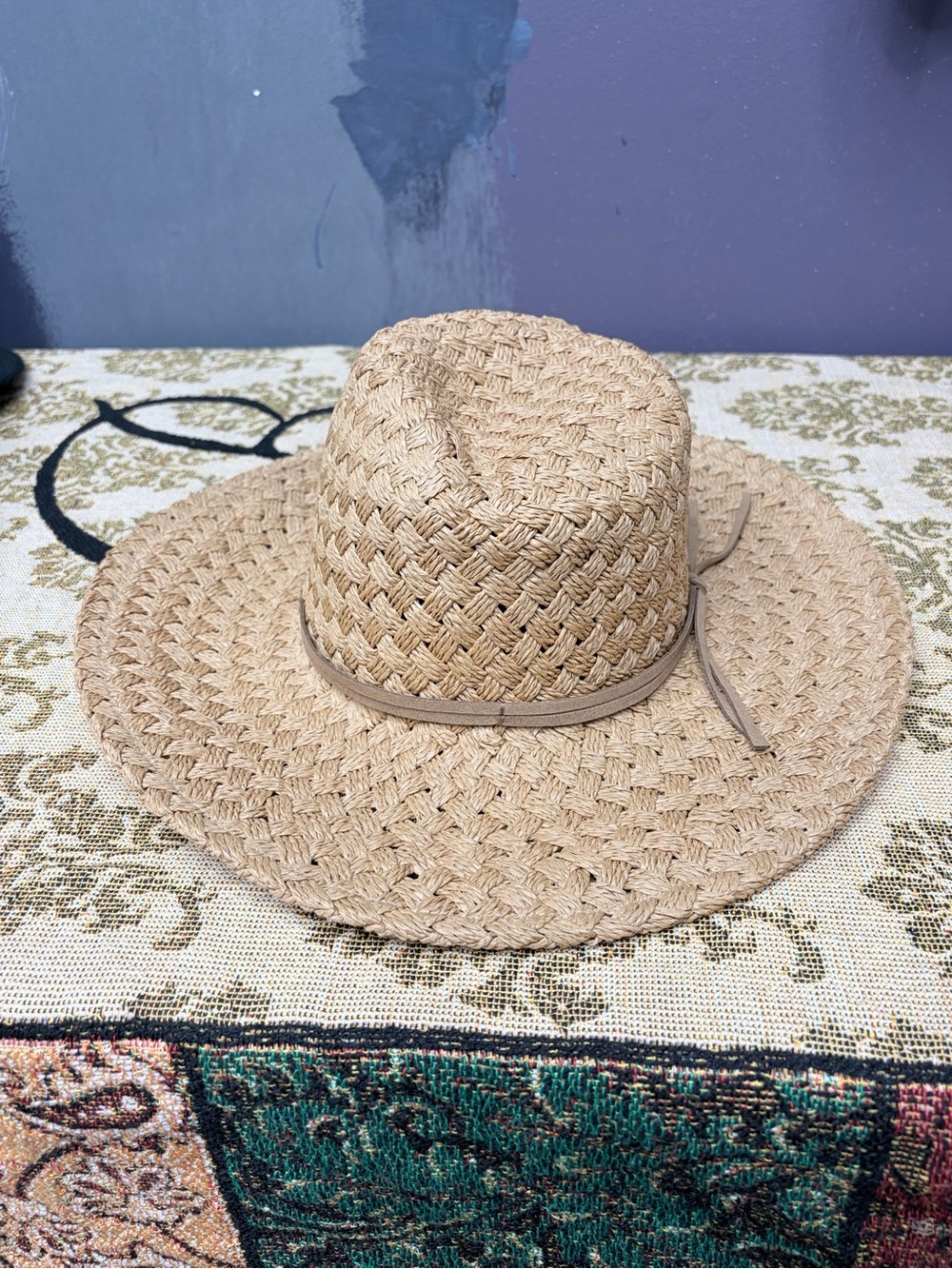 Sonoma Goods For Life Tan Woven Wide Brim Straw Fedora Sun Hat